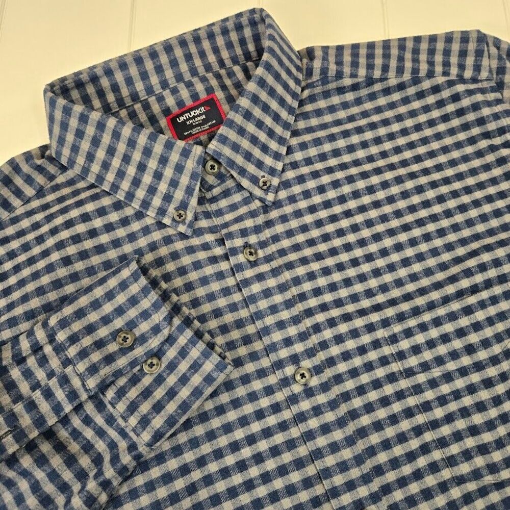 UNTUCKit Bergstorm Flannel Button Down Shirt Men's Size XXL Blue‎ Gray Gingham